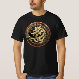 T-shirt Médaillon de dragon sacré oriental en or