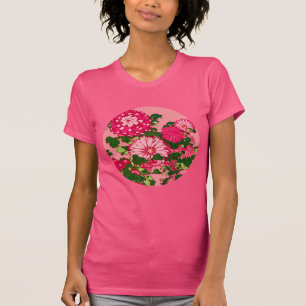 T-shirt Médaillon de fleurs japonaises, fuchsia et rose co