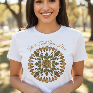 T-shirt Médaillon de linogravure florale vintage avec text