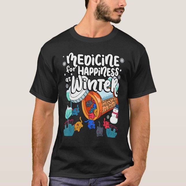 T-shirt Médecine Pour Le Bonheur À Hiver Chat Gummies Mate (Devant)