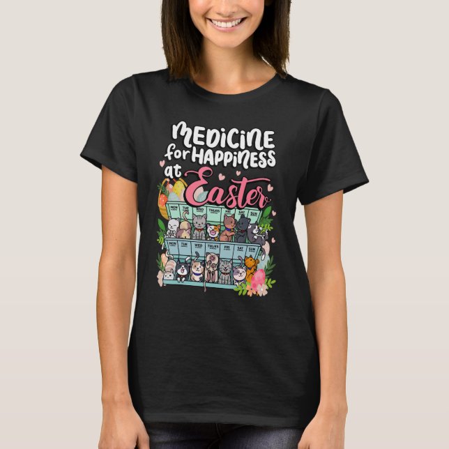 T-shirt Médecine pour le bonheur à Pâques Clowder Chats H (Devant)