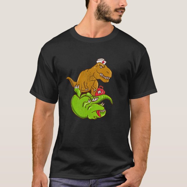 T-shirt Medical TRex Performing CPR EMT Nurse Doctor Dinos (Devant)