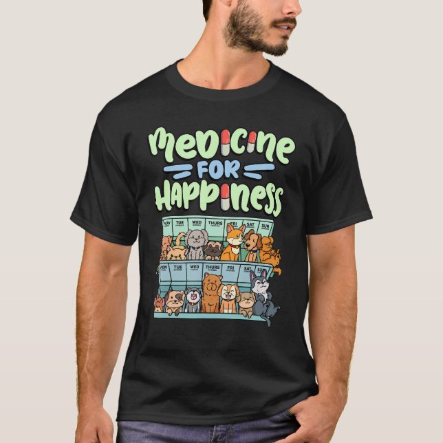 T-shirt médicament pour le bonheur boîte de pilule animaux (Devant)
