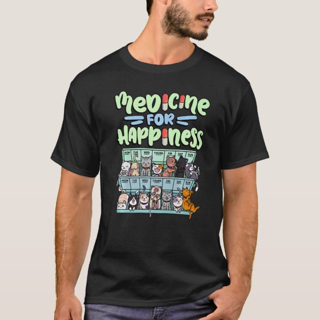 T-shirt medicine for happiness pill box animals cat breeds (Devant)