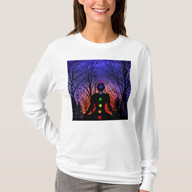 T-shirt Méditation et arbres sur une nuit étoilée coucher  (Devant)