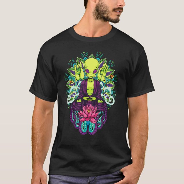 T-shirt Méditer l'Alien Mandala Pink Lotus Flower Alienwa (Devant)