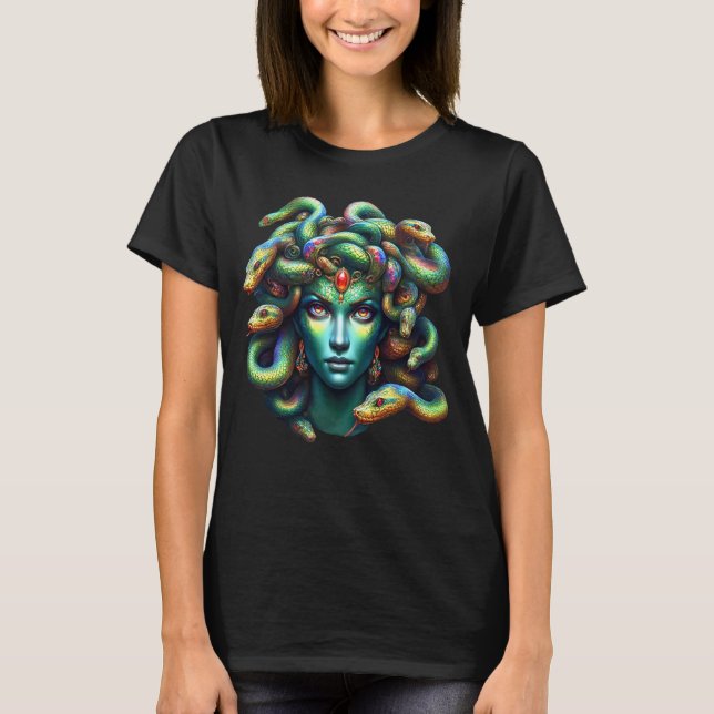 T-shirt Medusa Head Mythologie grecque Serpent Cheveux Dam (Devant)