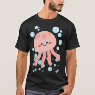 T-shirt Méduse mignonne Kawaii souriante avec des bulles