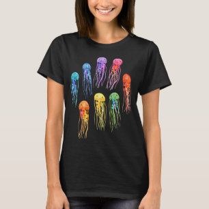 T-shirt Méduses à l'aquarelle arc-en-ciel sur sarcelle fon
