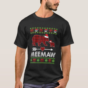 T-shirt Meemaw Bear Père Noël Red Plaid Family Pyjamas Pou