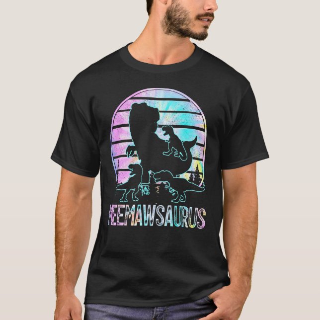 T-shirt Meemawsaurus Dinosaur Meemaw De 3 Enfants Tie Dye  (Devant)