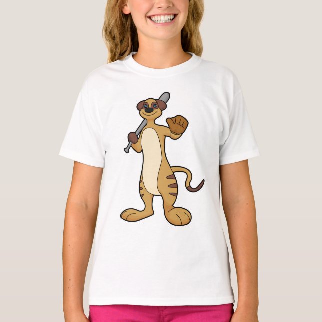 T-shirt Meerkat comme joueur de baseball avec batte de bas (Devant)