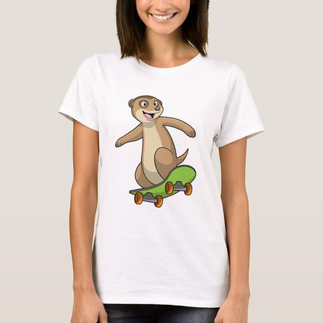 T-shirt Meerkat comme Patineur avec Skateboard (Devant)