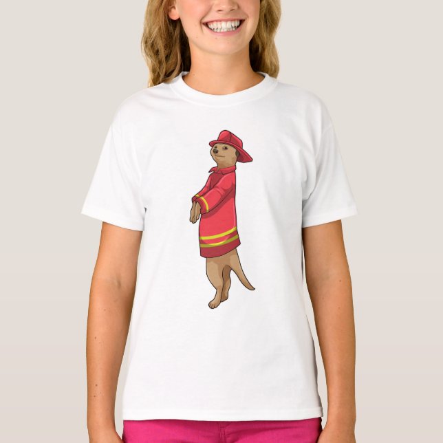 T-shirt Meerkat en tant que pompier avec casque (Devant)