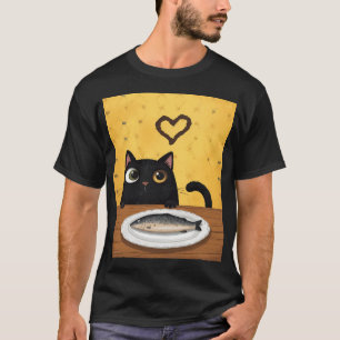 T-shirt Méfiez-vous du voleur de poisson, chat noir, style