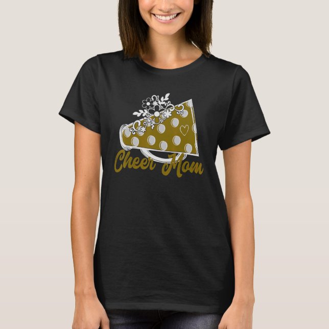 T-shirt Mégaphone dorée à la maman Cheer avec Accent Fleur (Devant)