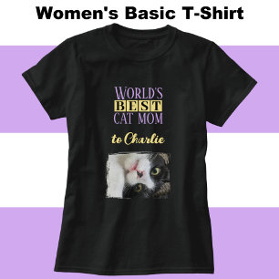 T-shirt Meilleur chat maman photo ajouter nom violet jaune