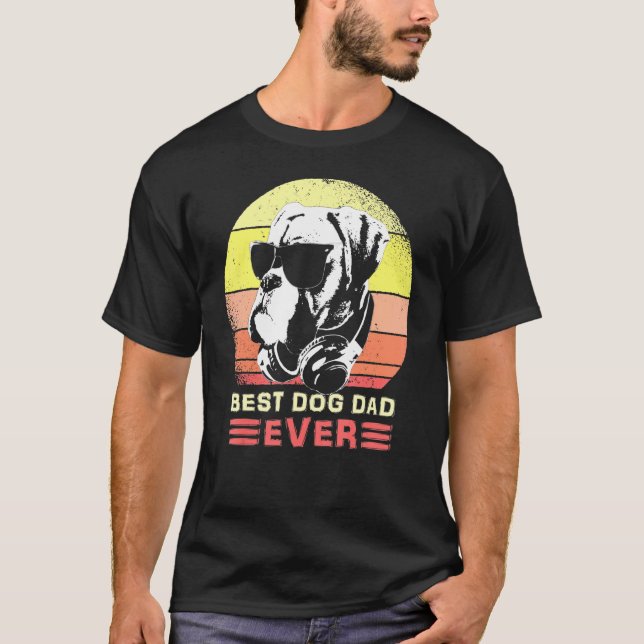 T-shirt Meilleur Chien De Boxe Papa Jamais Lunettes De Sol (Devant)