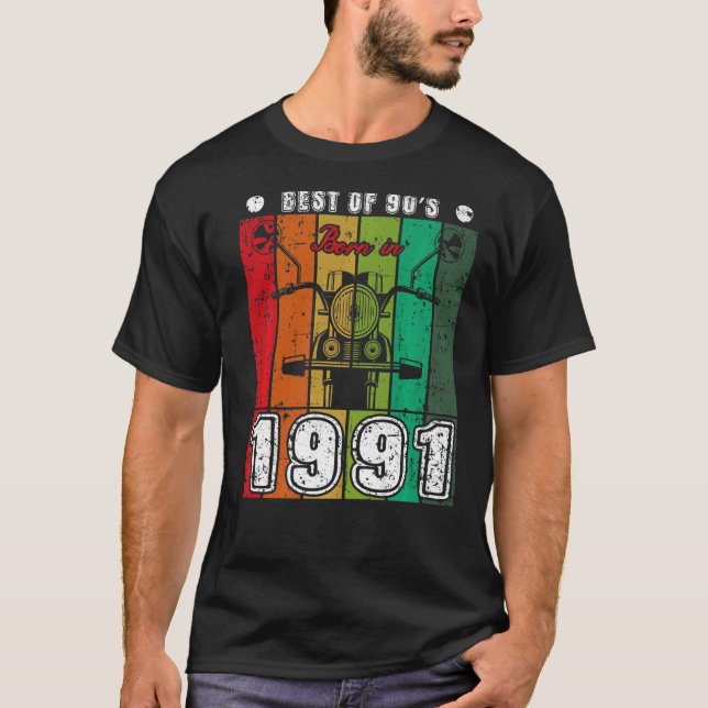 T-shirt Meilleur Des Années 90 Né En 1991 Moto Classique N (Devant)