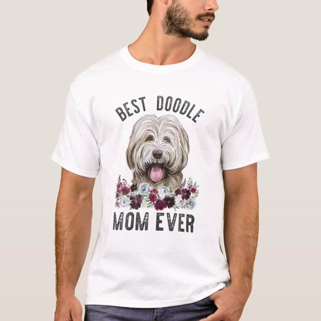 T-shirt Meilleur Doodle Maman Jamais Floral Chien Mama Bor (Devant)