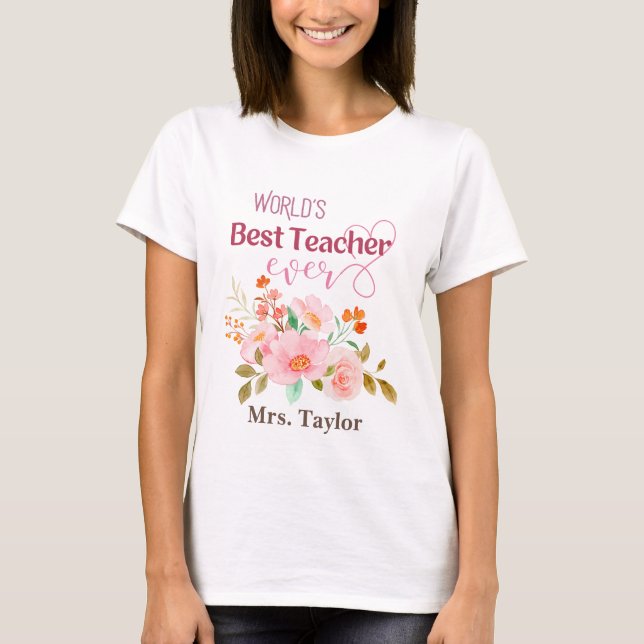 T-shirt Meilleur enseignant du monde jamais floral personn (Devant)