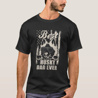 T-shirt Meilleur Husky Papa Jamais Vintage Retro Drapeau C