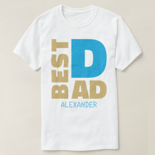 T-shirt Meilleur papa Blue Gold Parties scintillant Nom Cu