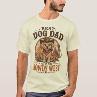 T-shirt Meilleur Papa Chien Cowboy Occidental Golden Retri