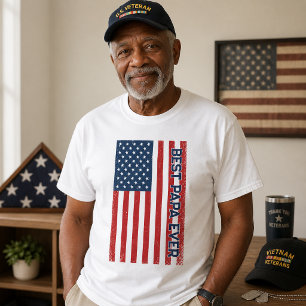 T-shirt Meilleur Papa du Monde Drapeau Américain Rouge Fêt