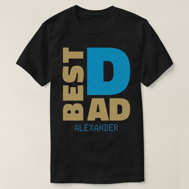 T-shirt Meilleur papa Gold Blue Parties scintillant Nom Cu (Design devant)