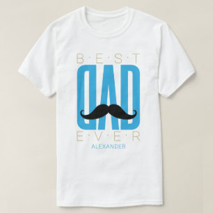 T-shirt Meilleur Papa Jamais Moustache Bleu Noir Or Person