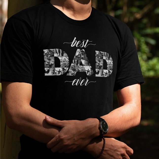 T-shirt Meilleur papa Jamais PÈRE photo noir & blanc Colla (Best Dad Ever DAD black & White Photo Collage T-Shirt)