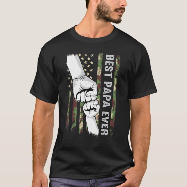 T-shirt Meilleur Papa Jamais Poignée Avec Drapeau Américai (Devant)
