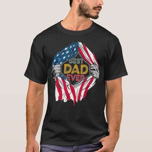 T-shirt Meilleur papa Jour Drapeau Américain Super Héros P (Devant)