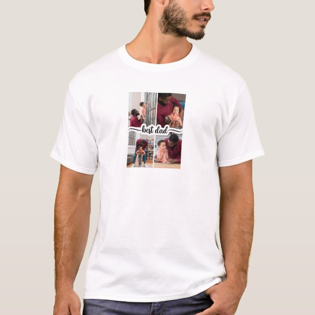 T-shirt Meilleur papa personnalisé 4 photo Collage (Devant)