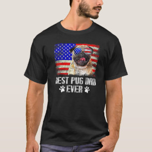 T-shirt Meilleur papa Pug avec drapeau américain Pug Chien