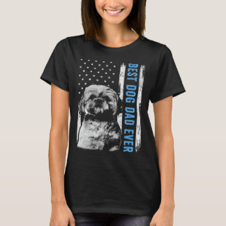 T-shirt Meilleur papa Shih Tzu vintage avec drapeau améric