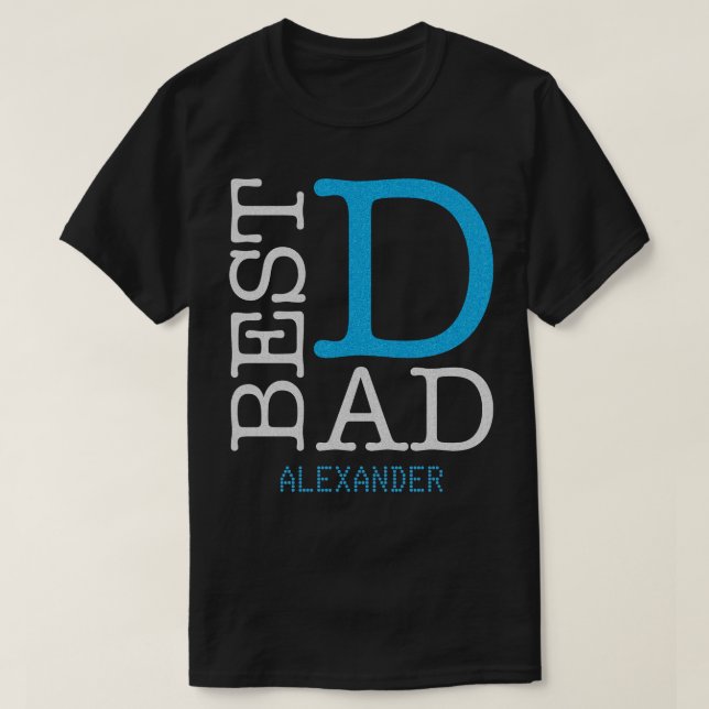 T-shirt Meilleur papa Silver Blue Parties scintillant Nom  (Design devant)