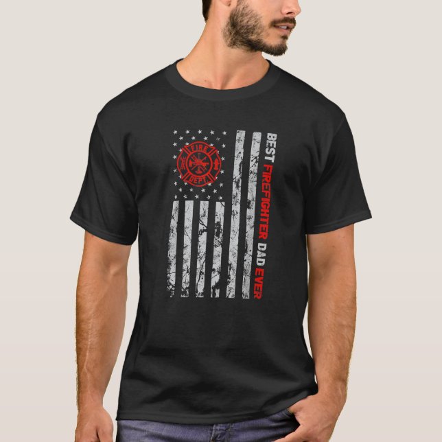 T-shirt Meilleur Pompier Papa Jamais Drapeau Américain Fra (Devant)