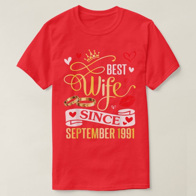 T-shirt Meilleure Femme Depuis Septembre 1991 Joyeuse Mari (Design devant)