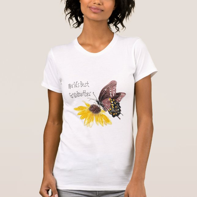 T-shirt Meilleure grand-mère du monde - Papillon, Fleurs (Devant)