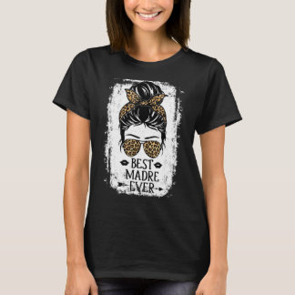 T-shirt Meilleure Madre Ever Femmes Messy Bun Leopard Déco