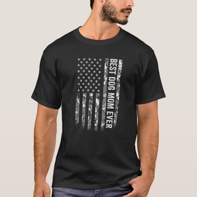 T-shirt Meilleure maman chien jamais drapeau américain Cam (Devant)