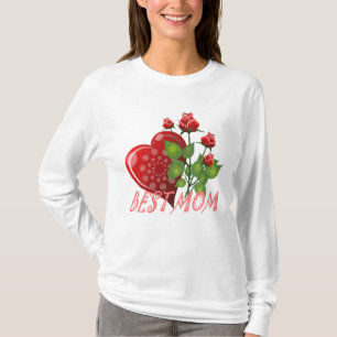 T-shirt Meilleure maman, coeur rouge et Feuilles verts
