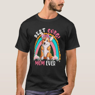 T-shirt Meilleure maman Corgi Ever Chien Fleurs Arc-en-cie