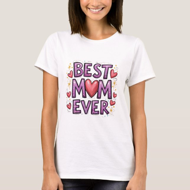 T-shirt Meilleure maman jamais avec les coeurs et les étin (Devant)