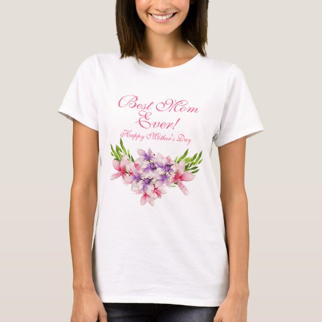 T-shirt Meilleure maman Joyeux Fête des mères Floral (Devant)