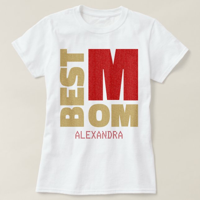T-shirt Meilleure maman Red Gold Parties scintillant Nom C (Design devant)