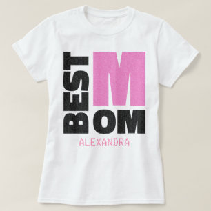 T-shirt Meilleure maman rose Parties scintillant noire Nom