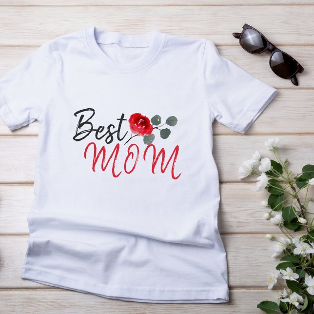 T-shirt Meilleure maman Rose rouge Aquarelle Mère`Jour (Créateur téléchargé)